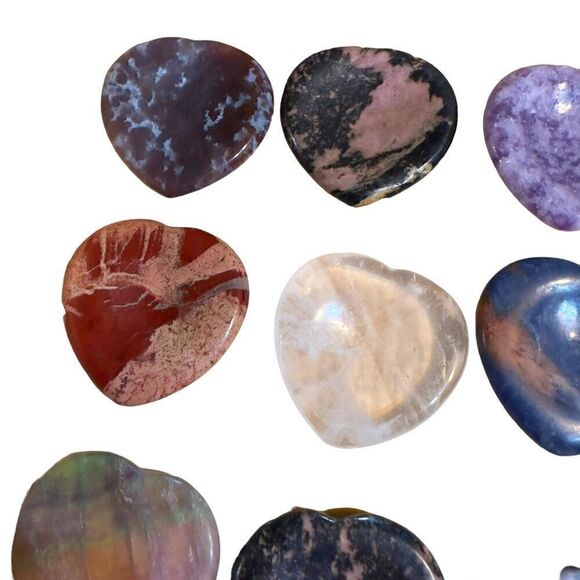 1pc Hand Carved Natural Gemstone Mini Heart Pocket Stone Worry Stone - Picture 2 of 14
